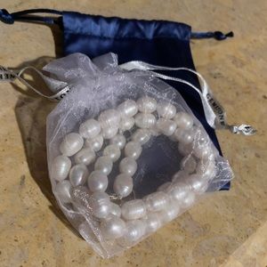 Gem Stone King 3Pc Cultured Freshwater White Pearl Necklace 6"W x 4.25"D x 2.5"H